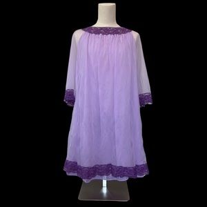 Vintage Avian Purple Chiffon Babydoll Lingerie with Lace Trim